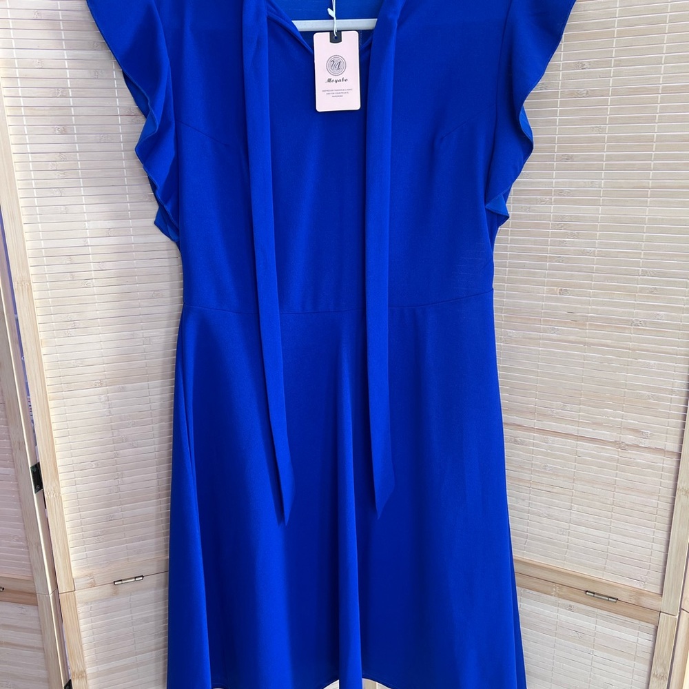 Vibrant Blue Dress with Ruffle Sleeves